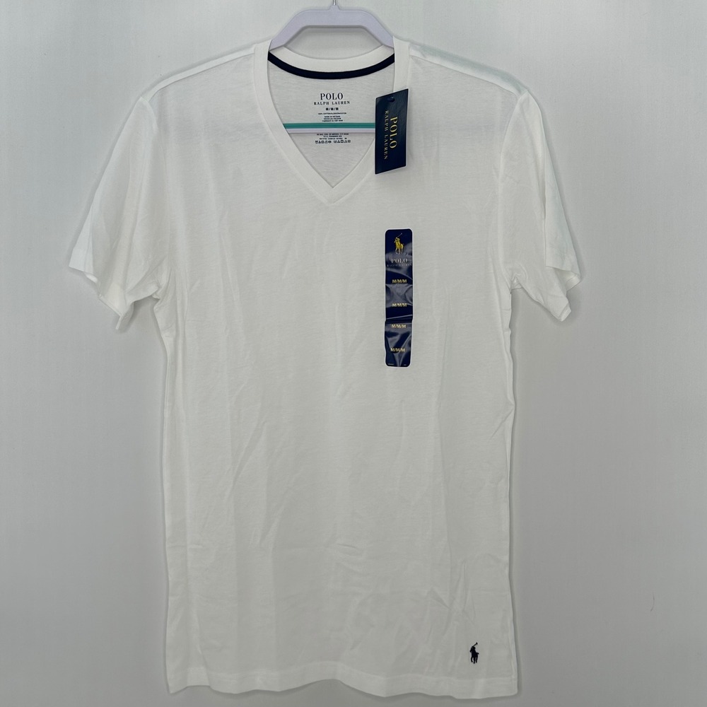 Polo Ralph Lauren V-Neck T-Shirt Men M White NWT Cotton Pony Logo Classic Preppy